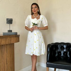 Belted Square Neck Dress - Yellow & - Brand: Elisa - Women & Kids, Baby Clothes Wholesale - TheBS Women