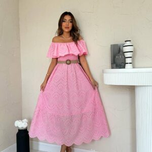 Embroidery Dress With Elastic Shoulders - Brand: Elisa - Women & Kids, Baby Clothes Wholesale - TheBS Women