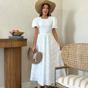 Tie Back Brode Dress - White - Brand: Elisa - Women & Kids, Baby Clothes Wholesale - TheBS Women