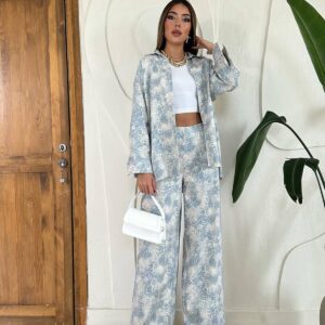 Leopard Patterned Jacket And Trousers Linen Suit - Brand: Elisa - Women & Kids, Baby Clothes Wholesale - TheBS Women