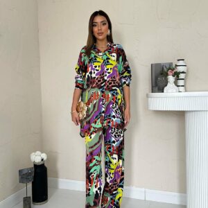 Digital Patterned Shirt And Pants Set - Multicolor - Brand: Elisa - Women & Kids, Baby Clothes Wholesale - TheBS Women