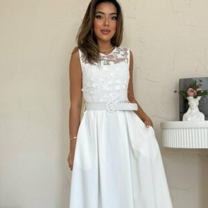 Front Lace Detailed Belted Dress - Brand: Elisa - Women & Kids, Baby Clothes Wholesale - TheBS Women