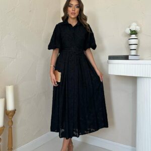 WholesaleBelted Balloon Sleeve Dress - Brand: Elisa - Women & Kids, Baby Clothes Wholesale - TheBS Women