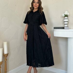 WholesaleBelted Balloon Sleeve Dress - Brand: Elisa - Women & Kids, Baby Clothes Wholesale - TheBS Women