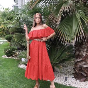 WholesaleShoulder Elastic Embroidery Dress - Brand: Elisa - Women & Kids, Baby Clothes Wholesale - TheBS Women