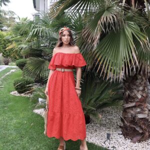 WholesaleShoulder Elastic Embroidery Dress - Brand: Elisa - Women & Kids, Baby Clothes Wholesale - TheBS Women