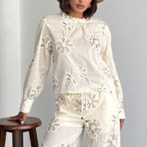 Beige Ethnic Floral Blouse - Brand: Topshow - Women & Kids, Baby Clothes Wholesale - TheBS Women