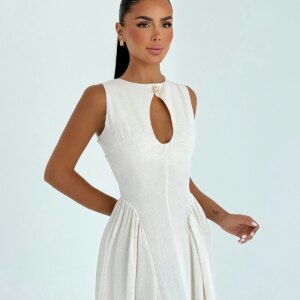 White Elegant Fit And Flare Dress - Brand: EYYO ATELIER - Women & Kids, Baby Clothes Wholesale - TheBS Women