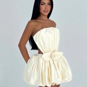 Beige Strapless Bandeau Mini Dress - Brand: EYYO ATELIER - Women & Kids, Baby Clothes Wholesale - TheBS Women