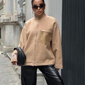 Curly Fur Lined Jacket With Leather Pocket Detail - Brand: Sobe Istanbul - Women & Kids, Baby Clothes Wholesale - TheBS Women