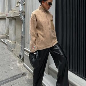 Curly Fur Lined Jacket With Leather Pocket Detail - Brand: Sobe Istanbul - Women & Kids, Baby Clothes Wholesale - TheBS Women