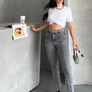 Split Front Slit Seamless Leg Trousers - Gray - Brand: XLove - Women & Kids, Baby Clothes Wholesale - TheBS Women