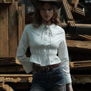 White Elegant Fitted Blouse With Long Sleeves - Brand: Topshow - Women & Kids, Baby Clothes Wholesale - TheBS Women