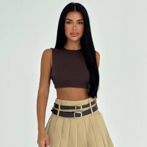 Beige Pleated Mini Skirt High Waist - Brand: EYYO ATELIER - Women & Kids, Baby Clothes Wholesale - TheBS Women