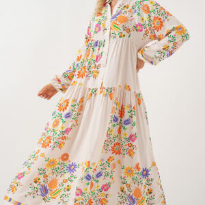 White Ethnic Floral Floor Length Smock Dress - Brand: Bigdart - Women & Kids, Baby Clothes Wholesale - TheBS Women