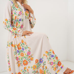 White Ethnic Floral Floor Length Smock Dress - Brand: Bigdart - Women & Kids, Baby Clothes Wholesale - TheBS Women