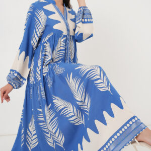 Blue Ethnic Smock Dress With Floral Pattern - Brand: Bigdart - Women & Kids, Baby Clothes Wholesale - TheBS Women