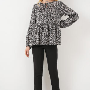 Grey Leopard Print Casual Streetwear Blouse - Brand: Bigdart - Women & Kids, Baby Clothes Wholesale - TheBS Women