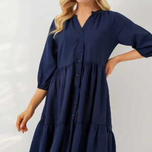 Shift Dress With V-Neck And 3/4 Sleeves - Brand: Bigdart - Women & Kids, Baby Clothes Wholesale - TheBS Women