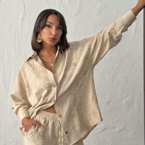 Beige Casual Elegant Modest Shirt - Brand: Topshow - Women & Kids, Baby Clothes Wholesale - TheBS Women