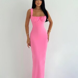 Bodycon Dress With Square Neck And Cap Sleeves - Brand: EYYO ATELIER - Women & Kids, Baby Clothes Wholesale - TheBS Women