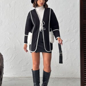 Black Wrapover Jacket With V-Neck Collar - Brand: Topshow - Women & Kids, Baby Clothes Wholesale - TheBS Women