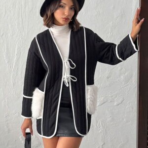 Black Wrapover Jacket With V-Neck Collar - Brand: Topshow - Women & Kids, Baby Clothes Wholesale - TheBS Women