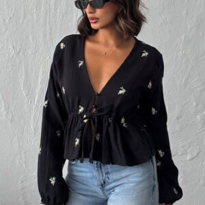 Floral Casual Boho Blouse With V-Neck - Brand: Topshow - Women & Kids, Baby Clothes Wholesale - TheBS Women