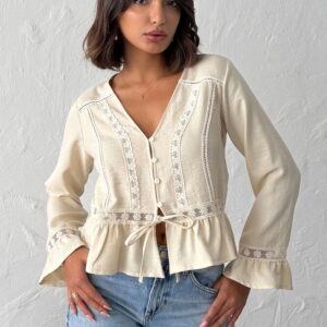 Beige Boho Ruffle Sleeve Blouse - Brand: Topshow - Women & Kids, Baby Clothes Wholesale - TheBS Women
