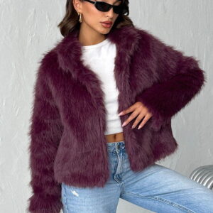 Purple Fur Jacket With Notched Collar - Brand: Topshow - Women & Kids, Baby Clothes Wholesale - TheBS Women