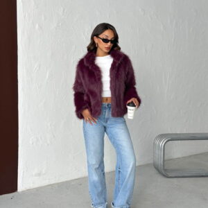 Purple Fur Jacket With Notched Collar - Brand: Topshow - Women & Kids, Baby Clothes Wholesale - TheBS Women