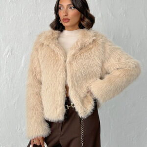 Beige Fur Crop Jacket With Notched Collar - Elegant & Glam - Brand: Topshow - Women & Kids, Baby Clothes Wholesale - TheBS Women