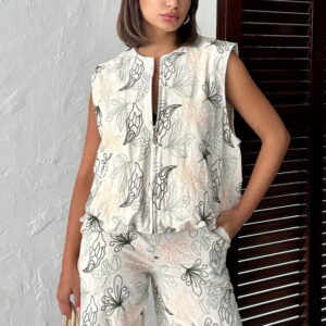 White Floral Zip-Up Sleeveless Shirt - Brand: Topshow - Women & Kids, Baby Clothes Wholesale - TheBS Women