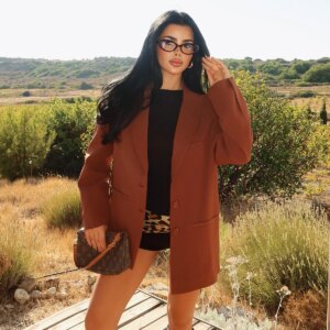 Brown Elegant Single-Breasted Blazer Jacket - Brand: EYYO ATELIER - Women & Kids, Baby Clothes Wholesale - TheBS Women