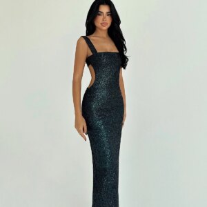 Black Sequined Bodycon Dress With Square Neck - Brand: EYYO ATELIER - Women & Kids, Baby Clothes Wholesale - TheBS Women