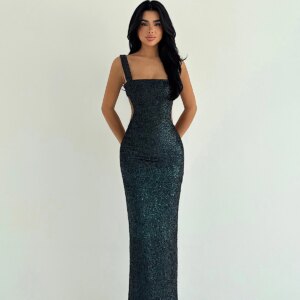 Black Sequined Bodycon Dress With Square Neck - Brand: EYYO ATELIER - Women & Kids, Baby Clothes Wholesale - TheBS Women