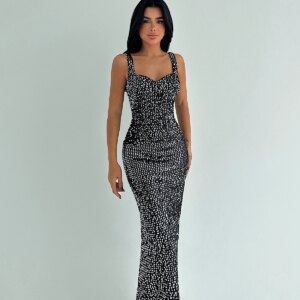 Black Polka Dot Sleeveless Bodycon Floor Length Dress - Brand: EYYO ATELIER - Women & Kids, Baby Clothes Wholesale - TheBS Women