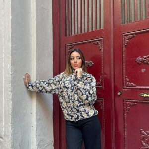 Daisy Pattern Coat - Black & Ecru - Brand: Elisa - Women & Kids, Baby Clothes Wholesale - TheBS Women