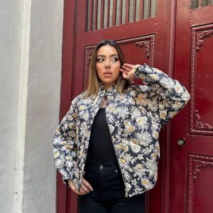 Daisy Pattern Coat - Black & Ecru - Brand: Elisa - Women & Kids, Baby Clothes Wholesale - TheBS Women