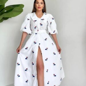 Belted Dress With Flower Motif On The Collar - Brand: Elisa - Women & Kids, Baby Clothes Wholesale - TheBS Women