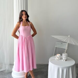 WholesaleNeck Tie Up Linen Dress - Brand: Elisa - Women & Kids, Baby Clothes Wholesale - TheBS Women