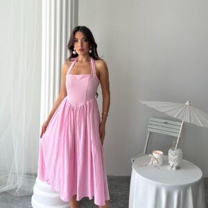 WholesaleNeck Tie Up Linen Dress - Brand: Elisa - Women & Kids, Baby Clothes Wholesale - TheBS Women