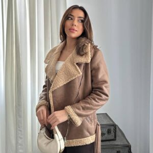 Fur Jacket With Epaulettes - Tan - Brand: Elisa - Women & Kids, Baby Clothes Wholesale - TheBS Women