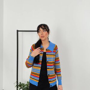 Colorful Knitwear Cardigan - Blue - Brand: Elisa - Women & Kids, Baby Clothes Wholesale - TheBS Women