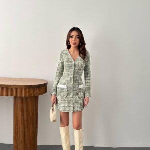 Garnished Plaid Dress - Green - Brand: Elisa - Women & Kids, Baby Clothes Wholesale - TheBS Women