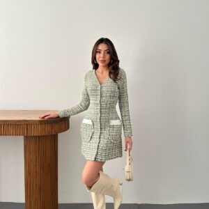 Garnished Plaid Dress - Green - Brand: Elisa - Women & Kids, Baby Clothes Wholesale - TheBS Women