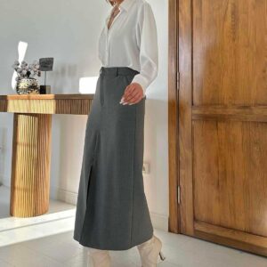 Pleated Polyviscon Skirt - Gray - Brand: Elisa - Women & Kids, Baby Clothes Wholesale - TheBS Women