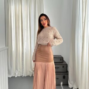 Pleated Bottom Leather Garnished Skirt - Brand: Elisa - Women & Kids, Baby Clothes Wholesale - TheBS Women