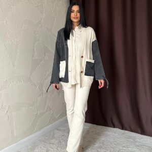 Garnished Denim Cardigan - Black & - Brand: Elisa - Women & Kids, Baby Clothes Wholesale - TheBS Women