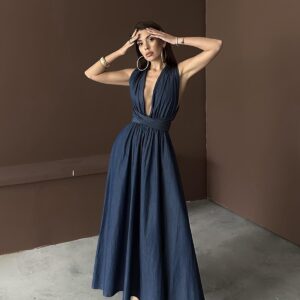 Wholesale Blue Tencel Tie Dress - Brand: Elisa - Women & Kids, Baby Clothes Wholesale - TheBS Women